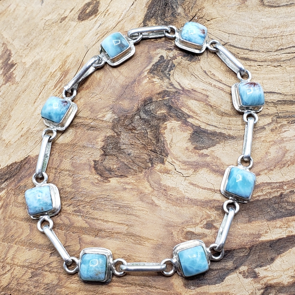Larimer Sterling Silver .925 Cushion Cut Bezel Tennis Sky Blue